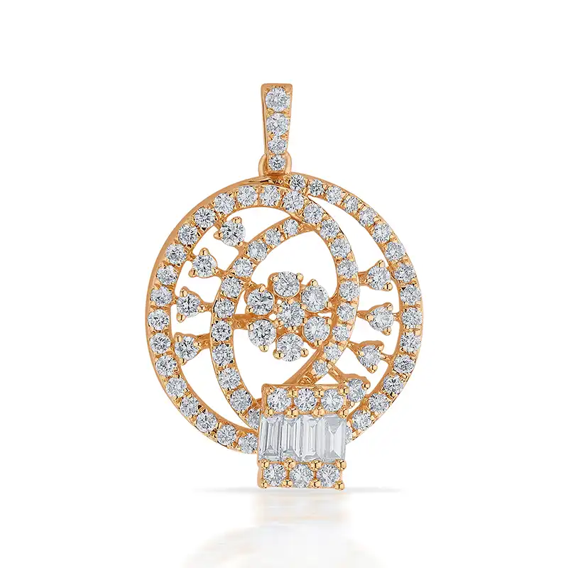 Rounded Floral Pendant Set in 18K Rose Gold